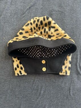 Juicy Couture Girls Leopard Print Faux Fur Collar with Black Polka Dot Lining